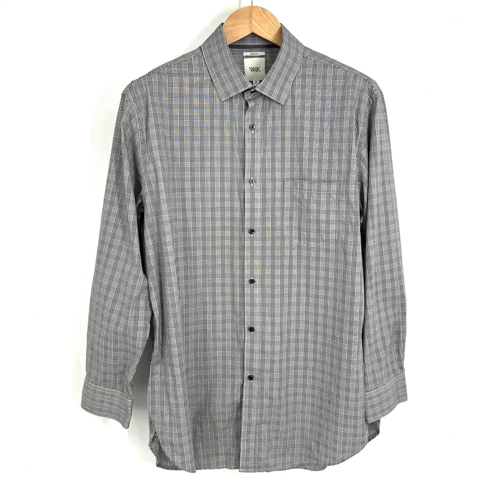 WRK Mens Grey Glen Plaid Stretch Button Down Dress Shirt Size 17 32-33